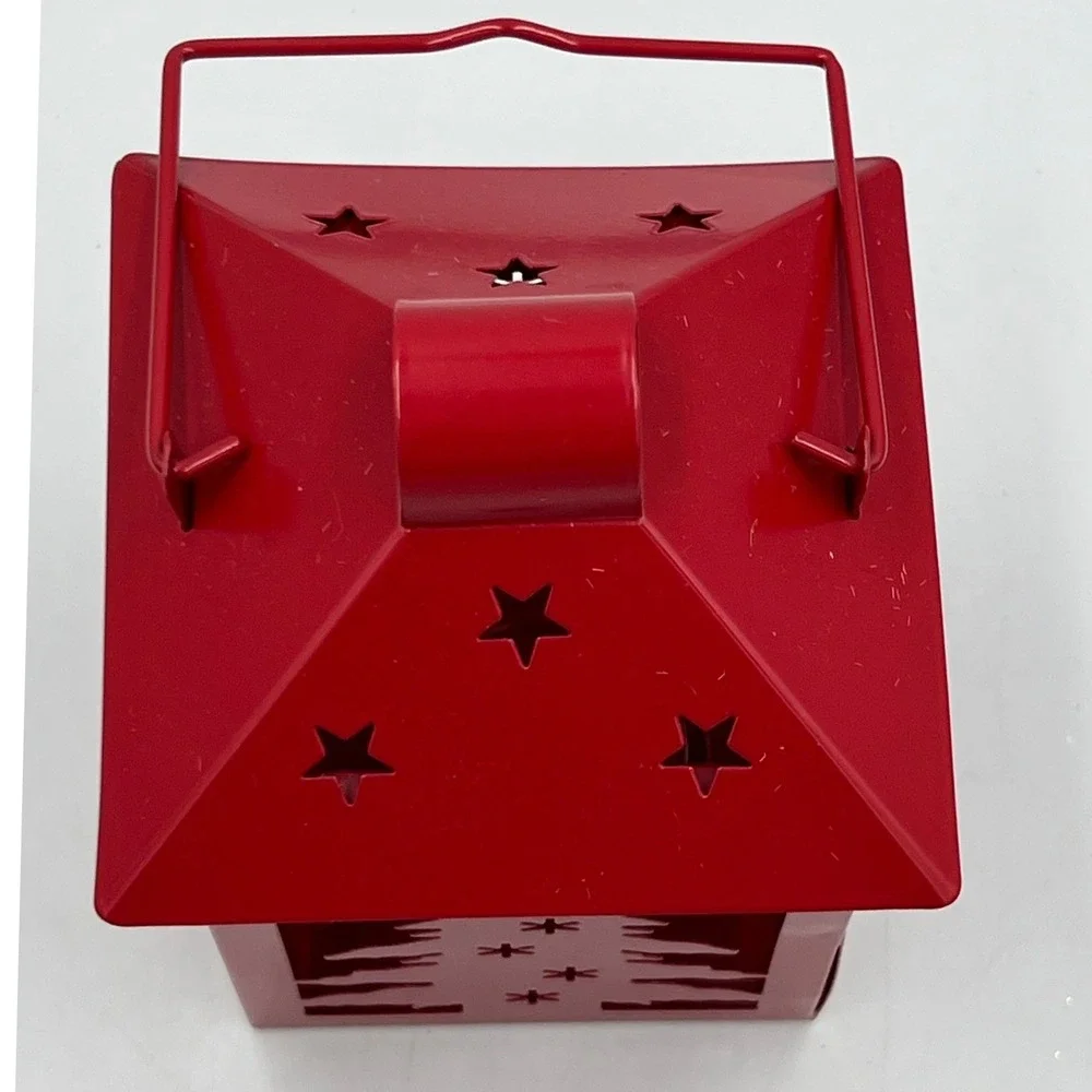 Newclassic Red Metal Candle Holder Lantern Christmas Tree Star Cutout Brand New